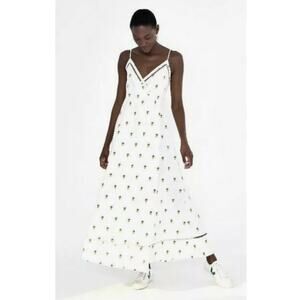 Farm Rio White Linen Embroidered Pineapple Maxi Wrap Dress Medium
